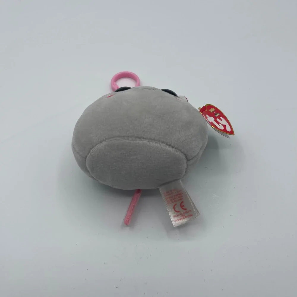 Ty Squish-a-Boos Catnip the Mouse Plush Clip Grey Pink Glitter 3 inch NWT